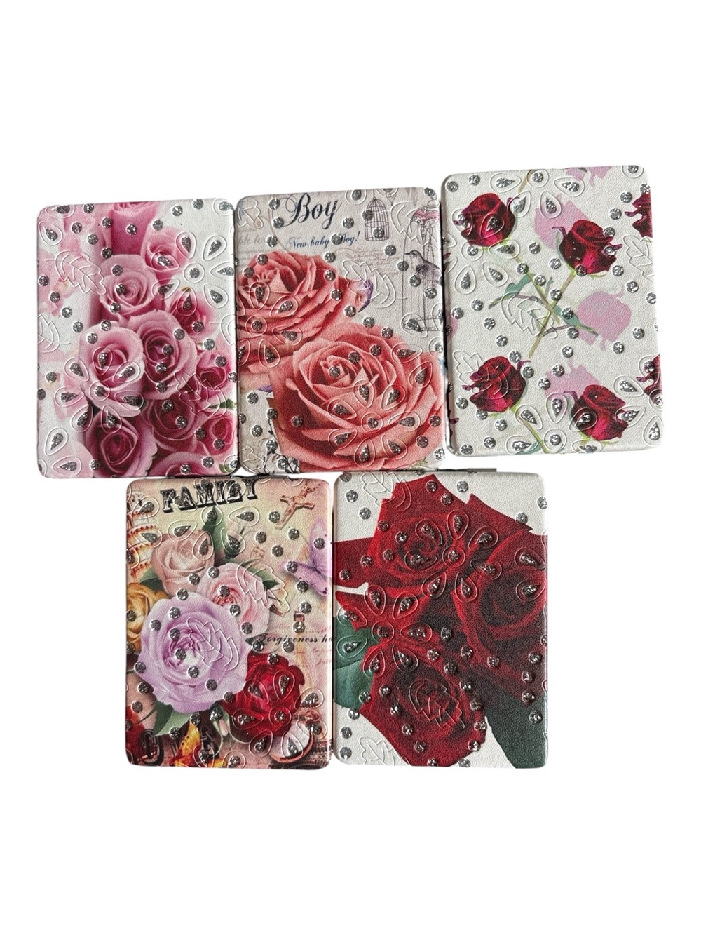 Floral Rose Rhinestone Double Sided Mirrors